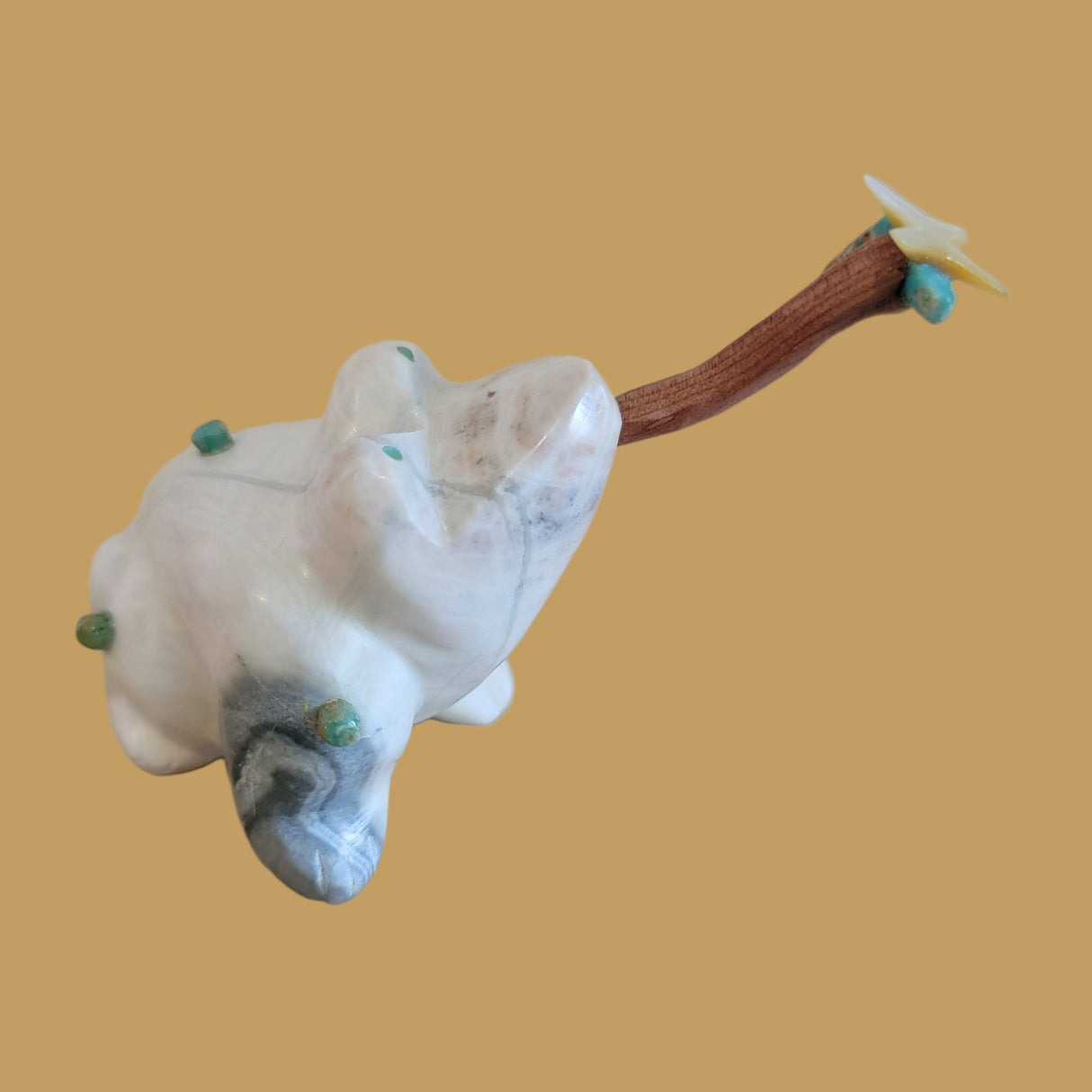 Serpentine Frog w/Long Wooden Tongue Catching Dragonfly Zuni Fetish