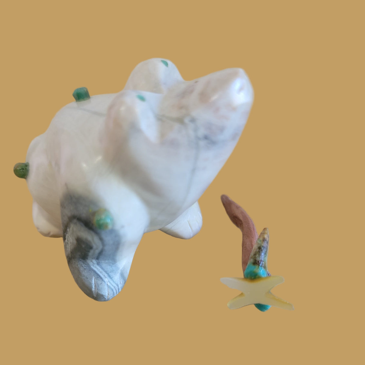 Serpentine Frog w/Long Wooden Tongue Catching Dragonfly Zuni Fetish