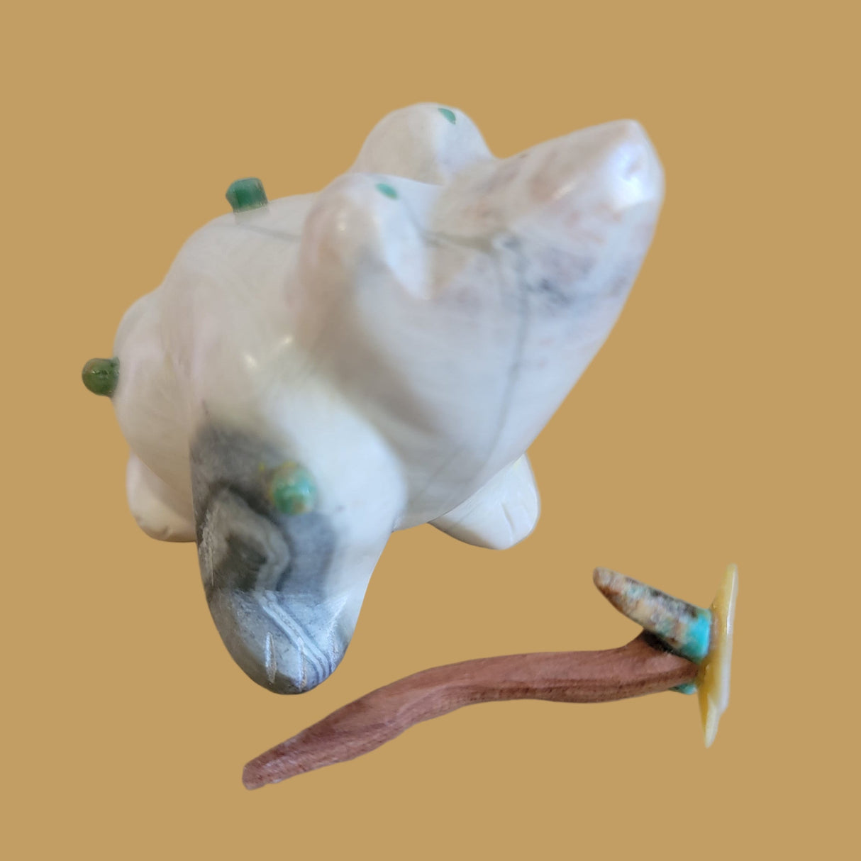 Serpentine Frog w/Long Wooden Tongue Catching Dragonfly Zuni Fetish