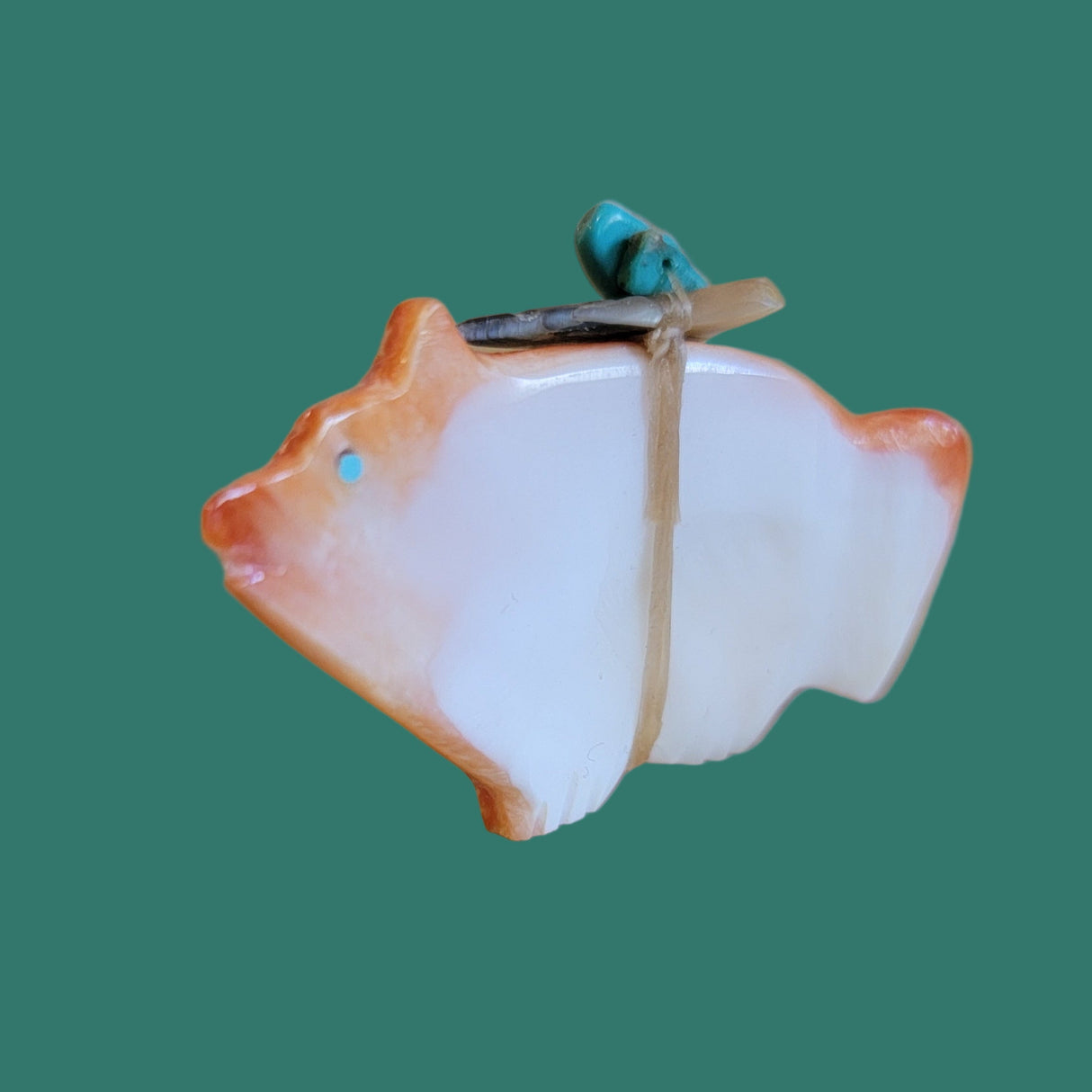 Brilliant Orange Spiny Oyster Shell Wolf w/ Pack Zuni Fetish