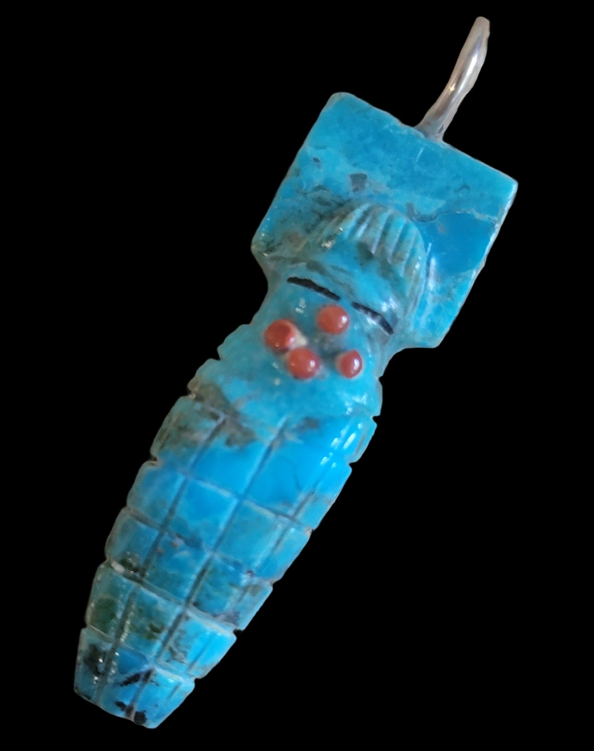 Turquoise Zuni Corn Maiden Pendant w/Tablita Indian Jewelry