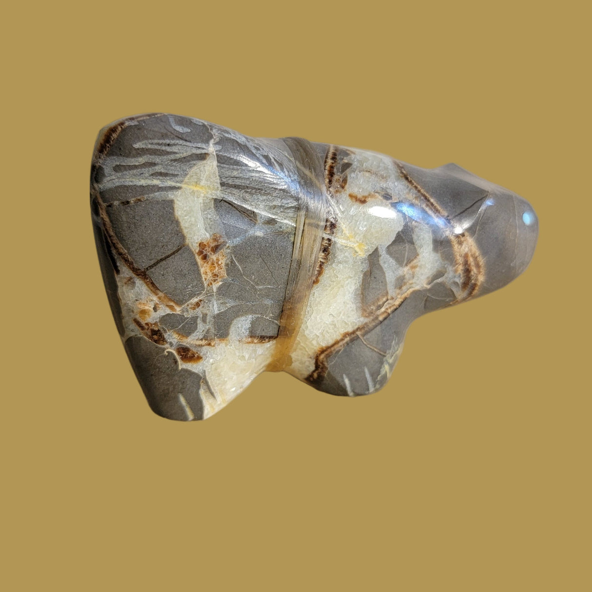 Beautiful Septarian Nodule Mountain Lion w/Side Pack Zuni Fetish
