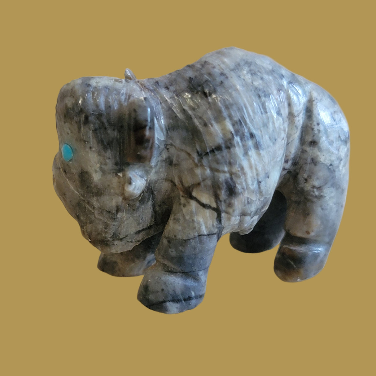 Small and Detailed Picasso Marble Bison/Buffalo Zuni Fetish