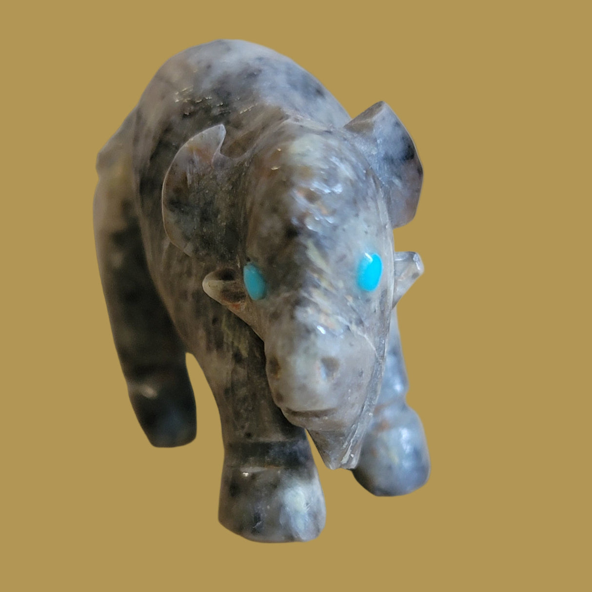 Small and Detailed Picasso Marble Bison/Buffalo Zuni Fetish