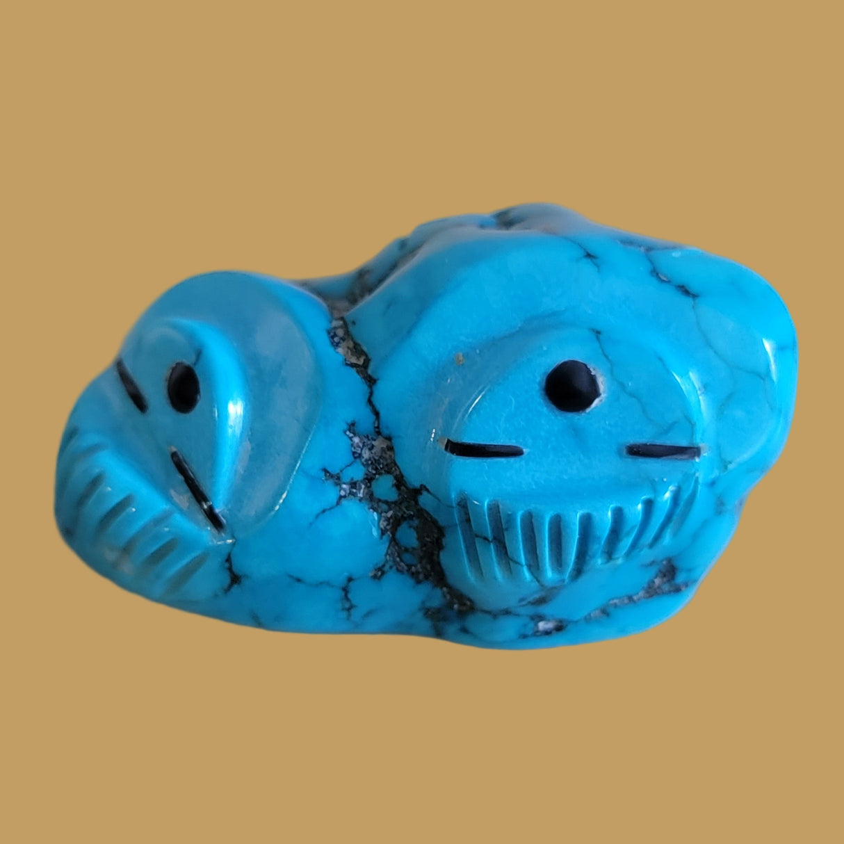 Turquoise Nugget Double Maidens Face Pocket Zuni Fetish