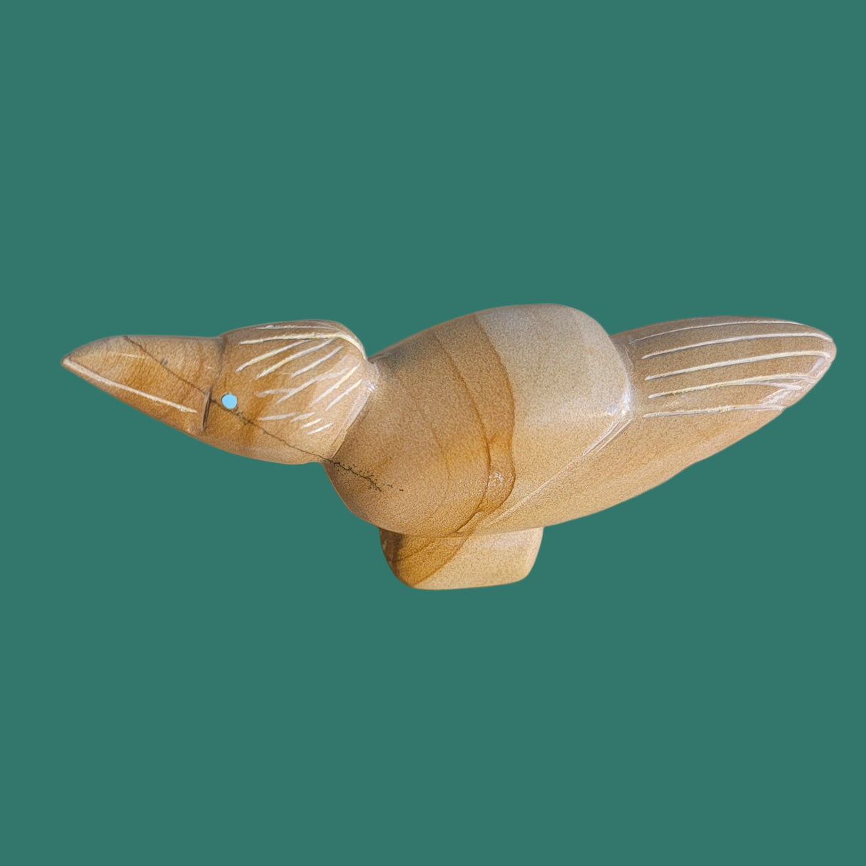 Picture Stone Jasper Zuni Fetish Roadrunner w/ Heartline