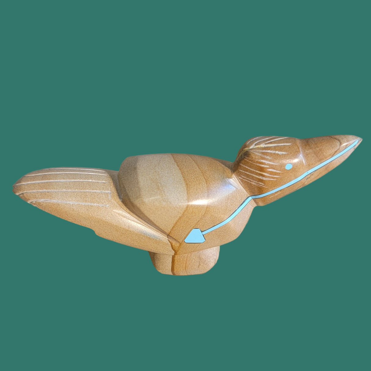 Picture Stone Jasper Zuni Fetish Roadrunner w/ Heartline