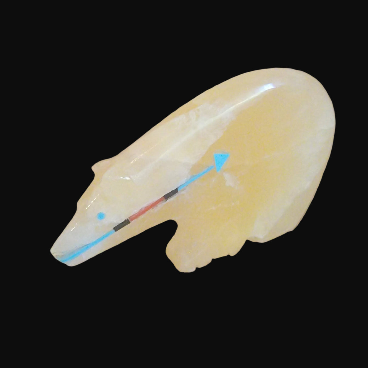 Calcite Long Neck Fancy Inlaid Zuni Fetish Bear