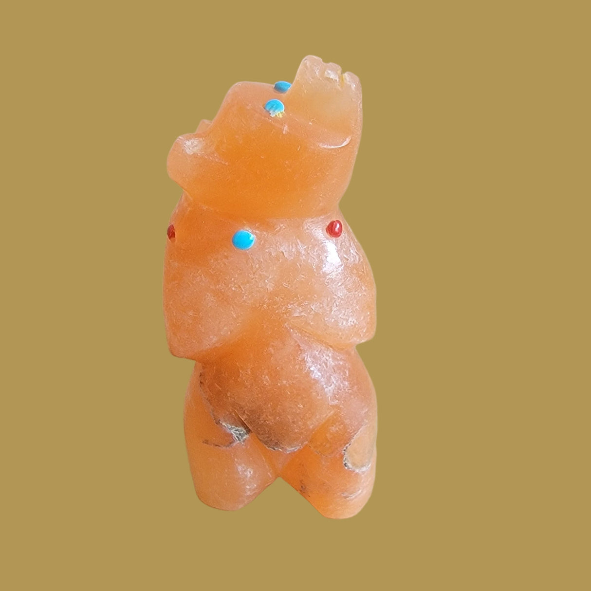 Peach Alabaster Bear w/Zuni Sun Necklace Zuni Fetish