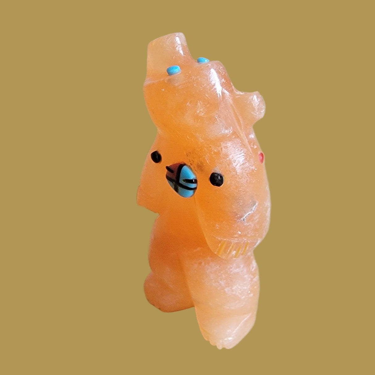 Peach Alabaster Bear w/Zuni Sun Necklace Zuni Fetish