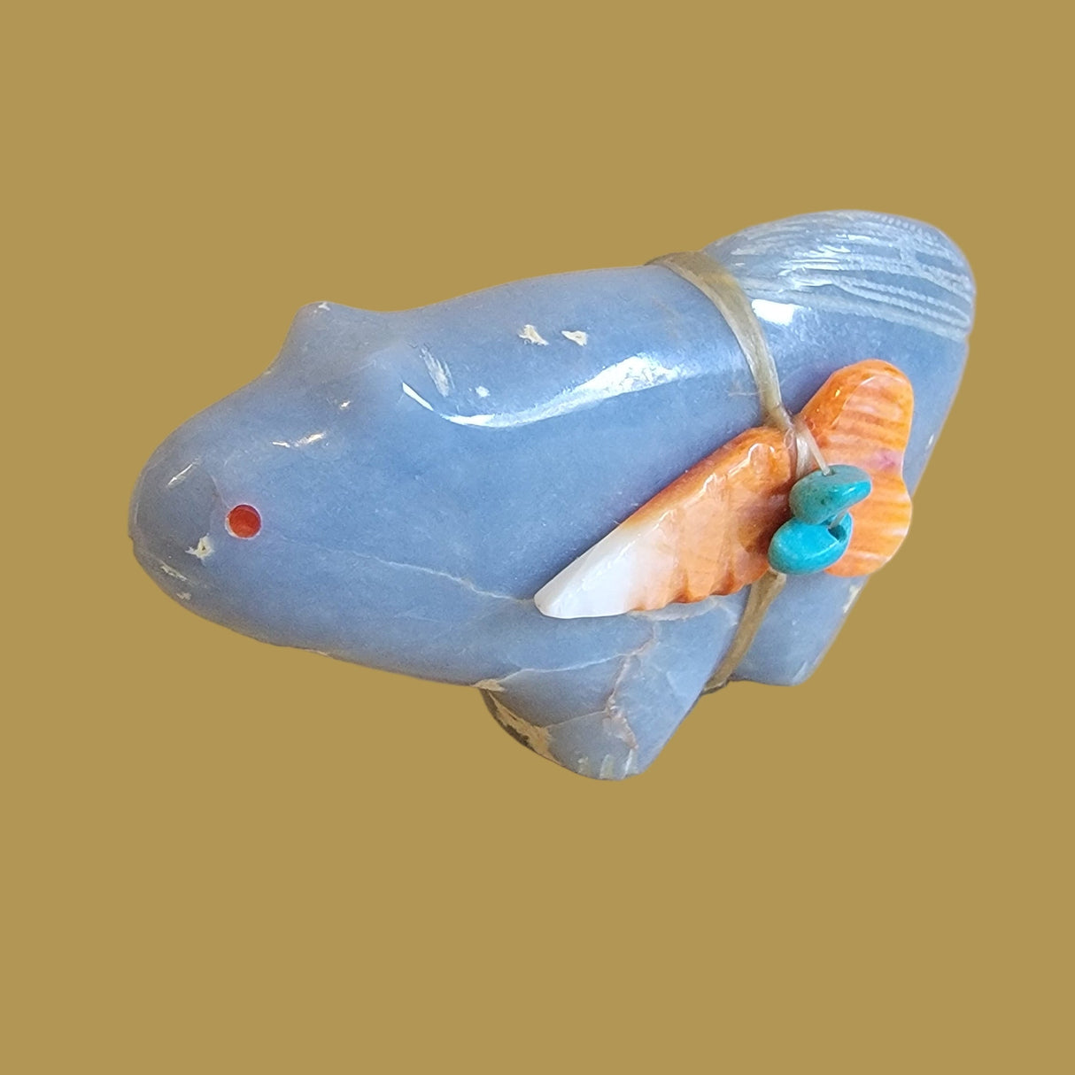 Angelite Mountain Lion w/Side Offering Zuni Fetish