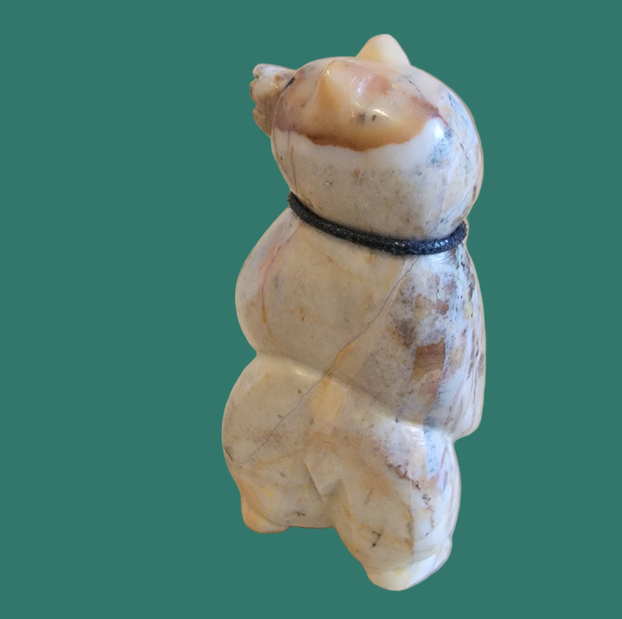 Proud Bear w/Sterling, Coral and Turquoise Bolo Tie Zuni Fetish