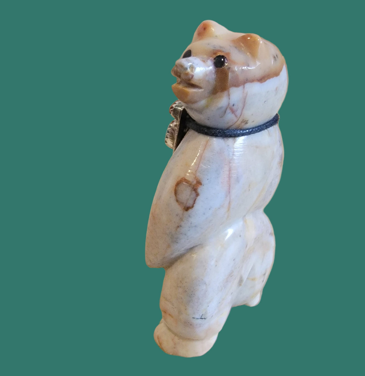 Proud Bear w/Sterling, Coral and Turquoise Bolo Tie Zuni Fetish