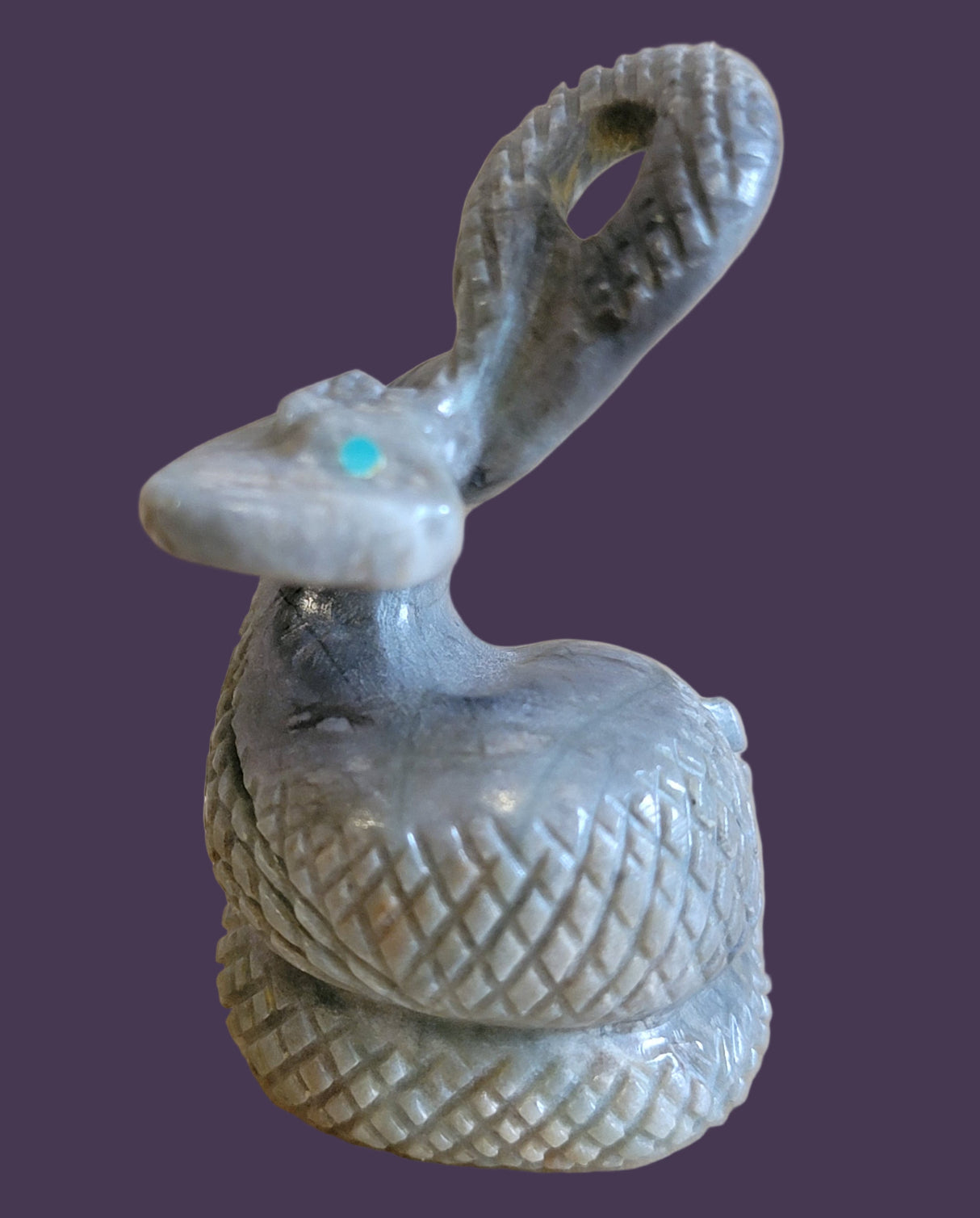 Striking Coiled Picasso Marble Rattlesnake Zuni Fetish