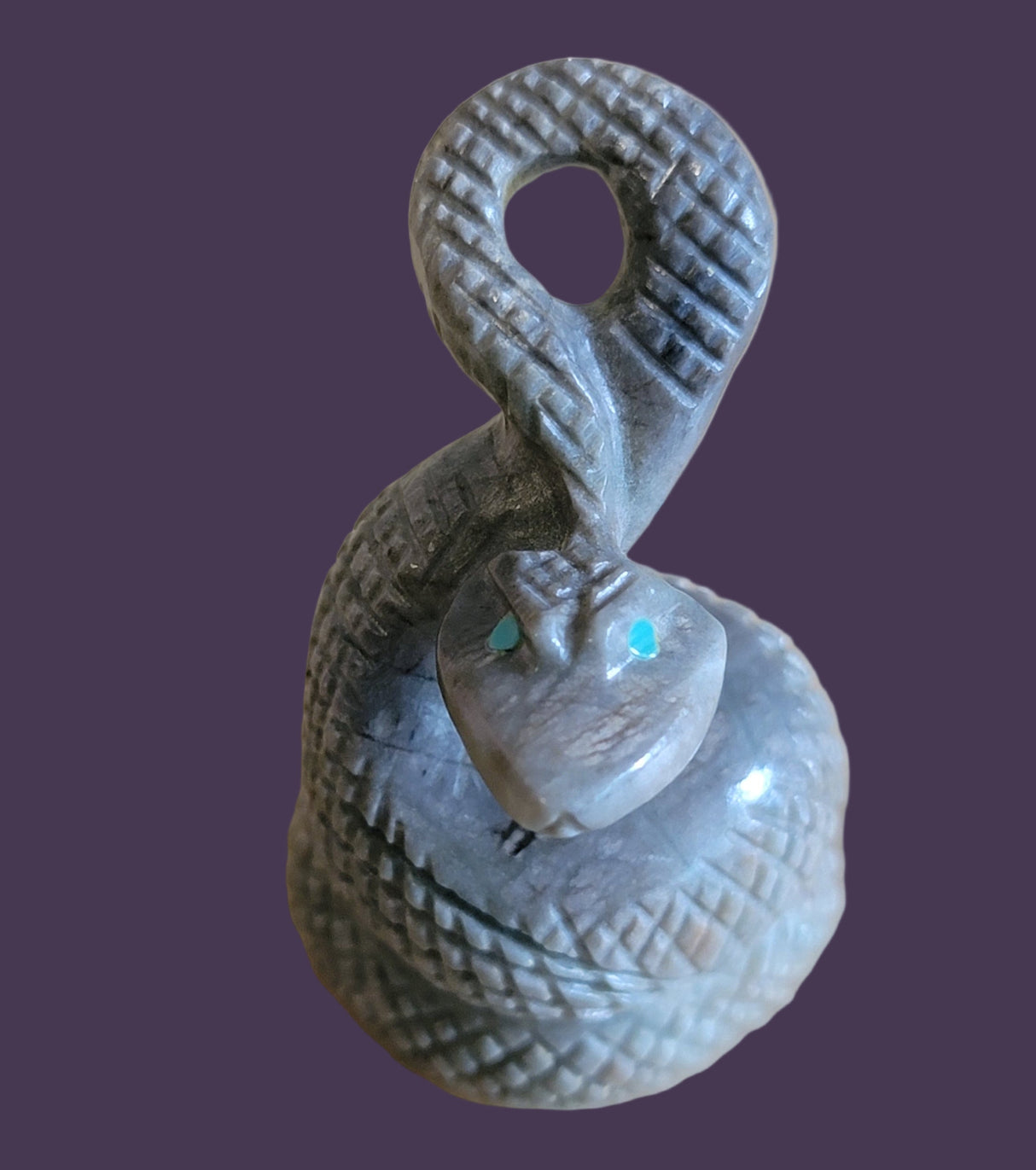 Striking Coiled Picasso Marble Rattlesnake Zuni Fetish