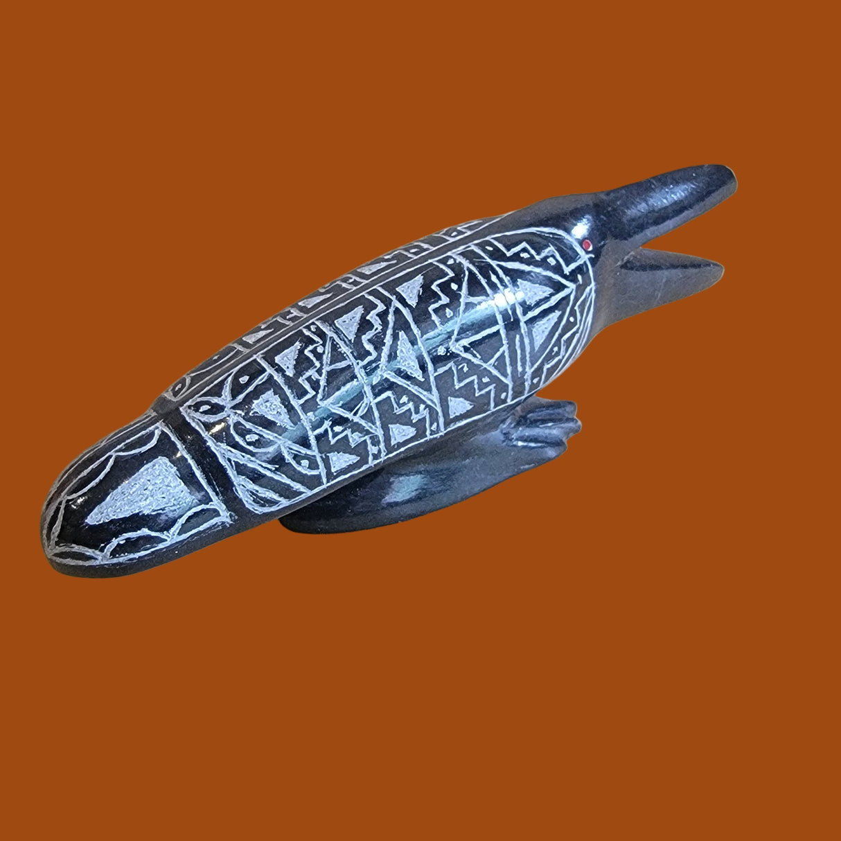 "Quote the Raven Nevermore" Black Marble Etched Raven Zuni Fetish