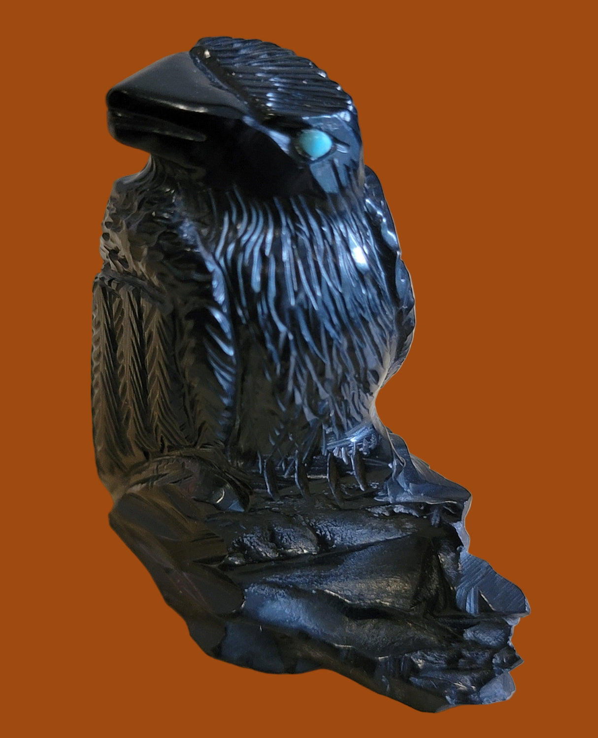 Perched Jet Raven "Poe Style" Zuni Fetish