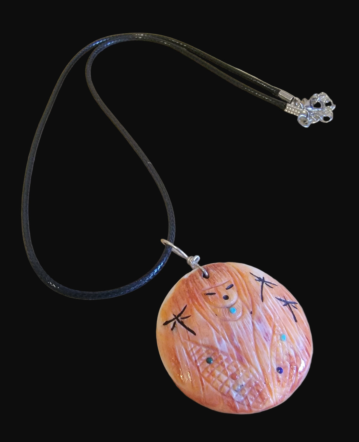 Spiny Oyster Shell Double Sided Corn Maiden Medallion Style Zuni Necklace Indian Jewelry