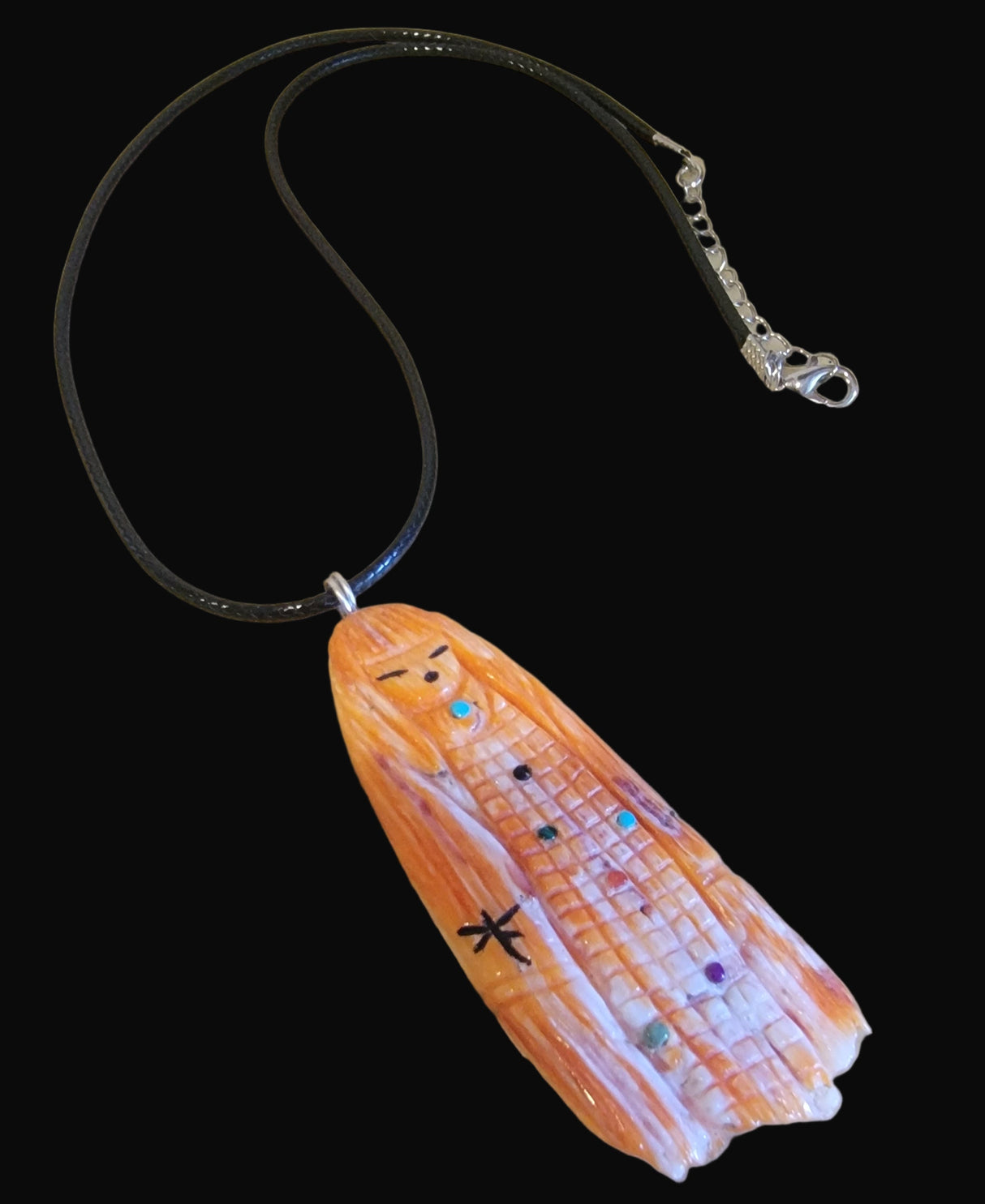 Elegant Spiny Oyster Shell Double Sided Zuni and Corn Maiden Necklace Indian Jewelry