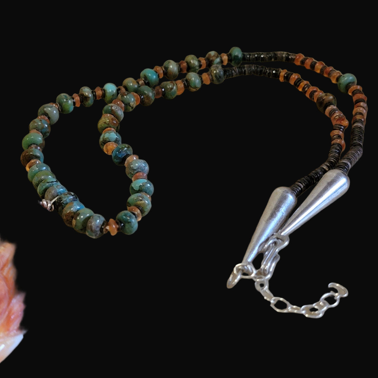 Absolutely Elegant Zuni Triple Corn Maiden Necklace w/ Turquoise and Carnelian Beads Indian Jewelry