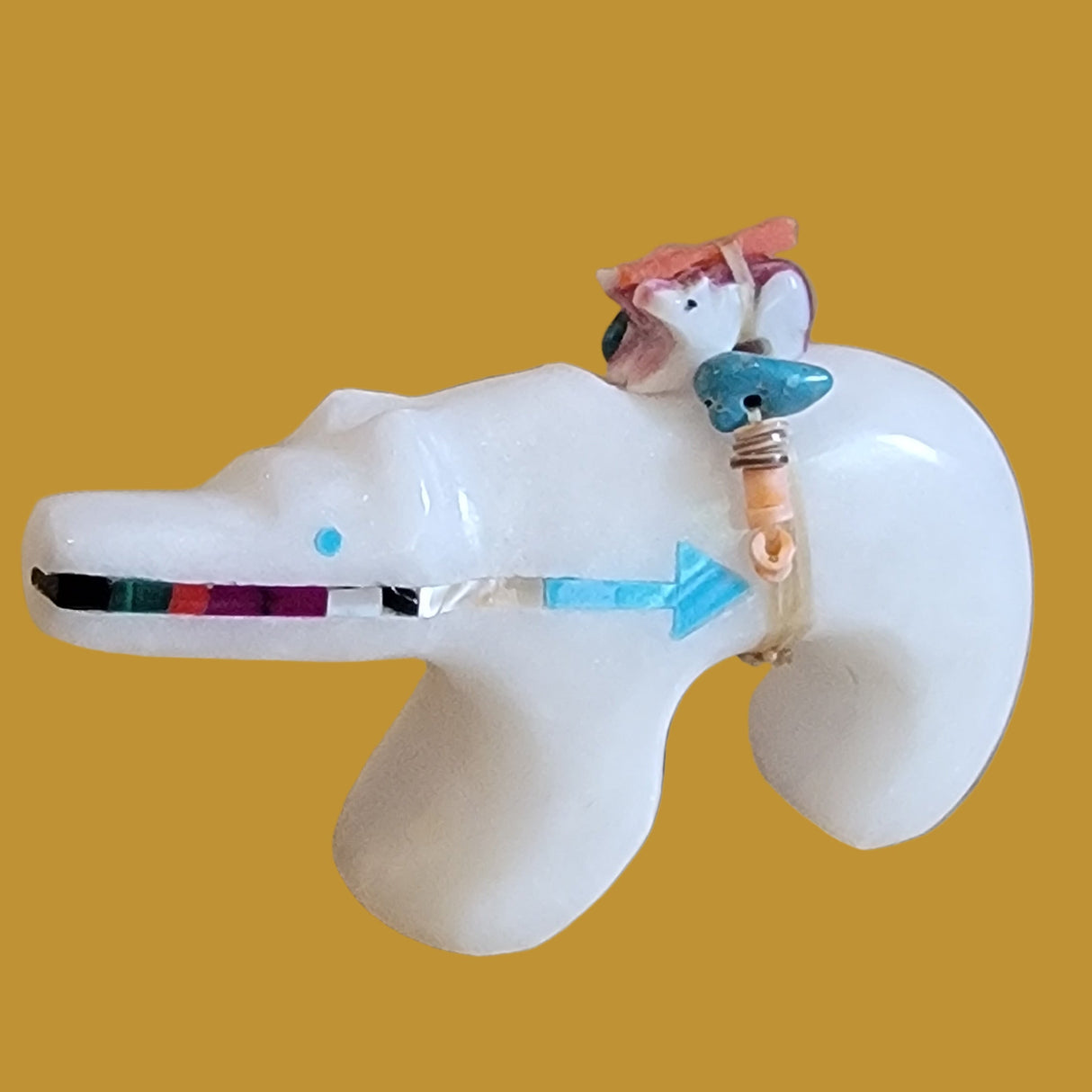 White Marble Bear w/ Mini Bears Pack and Colorful Heartline Zuni Fetish