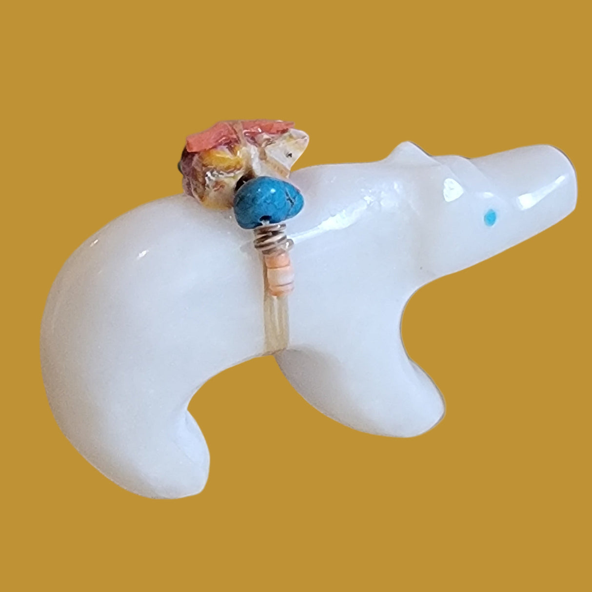 White Marble Bear w/ Mini Bears Pack and Colorful Heartline Zuni Fetish