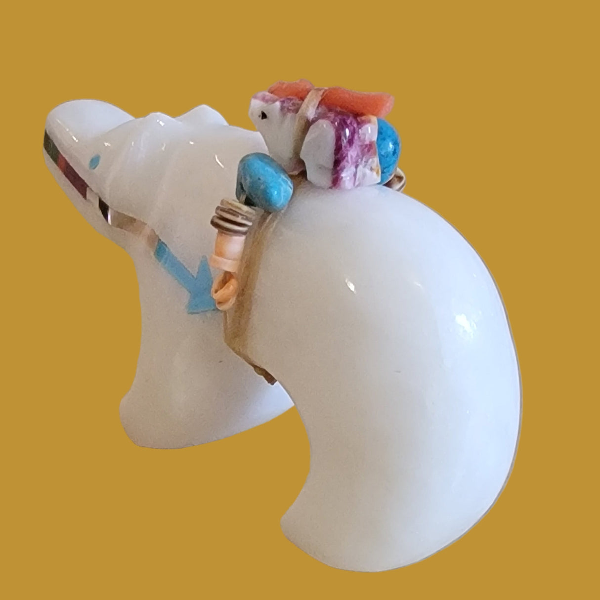 White Marble Bear w/ Mini Bears Pack and Colorful Heartline Zuni Fetish