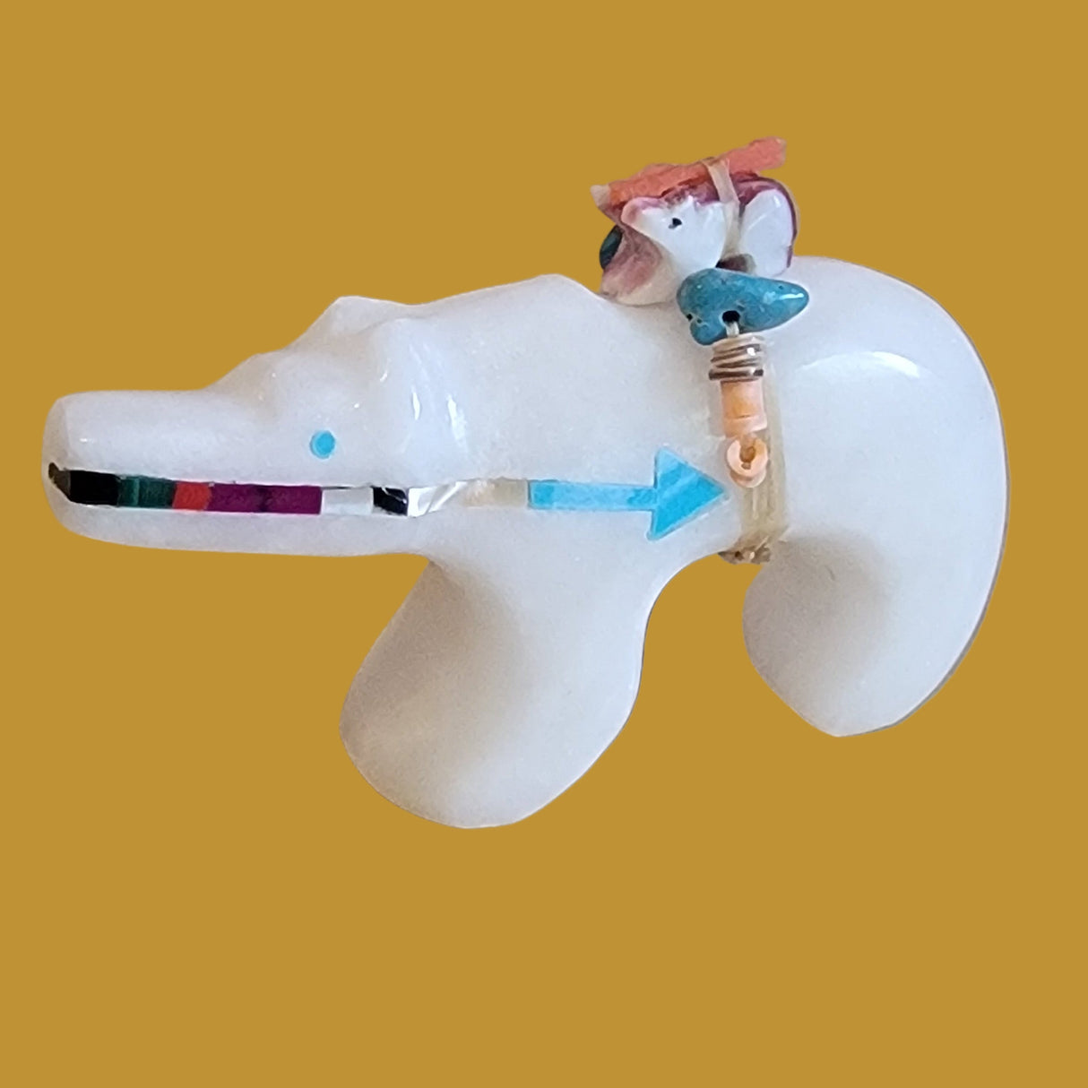 White Marble Bear w/ Mini Bears Pack and Colorful Heartline Zuni Fetish