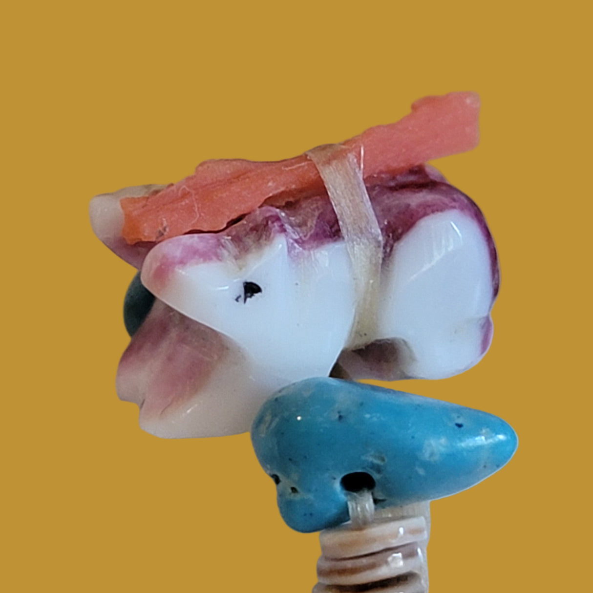 White Marble Bear w/ Mini Bears Pack and Colorful Heartline Zuni Fetish