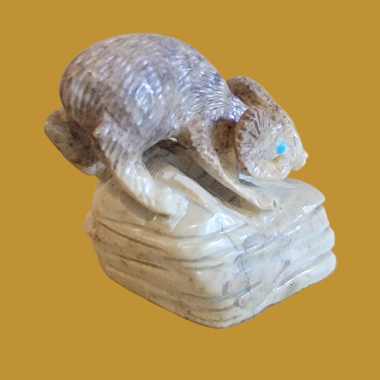 Amazing Serpentine Mountain Ram on Ledge Zuni Fetish