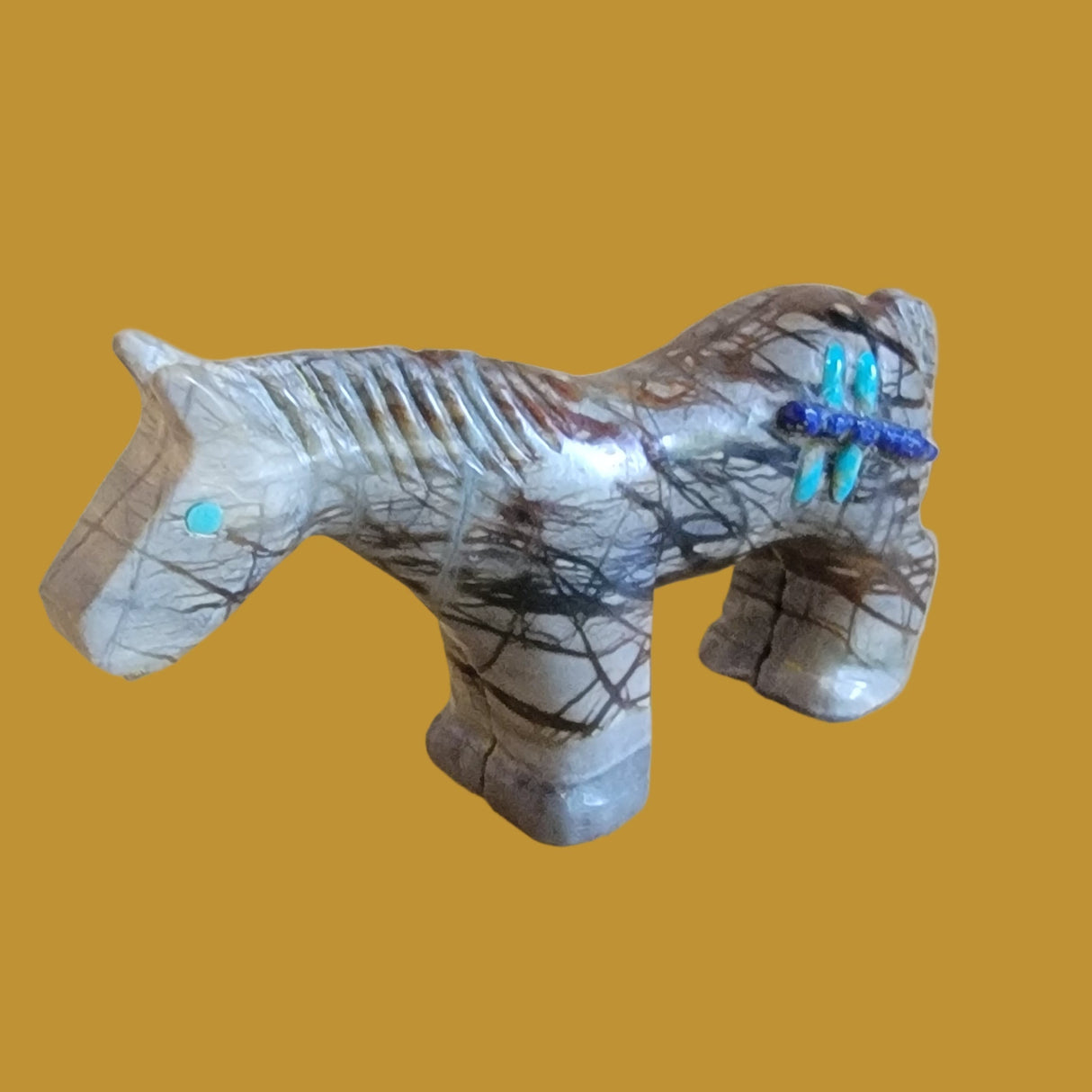 Picasso Marble Horse w/Dragonfly on Rump Zuni Fetish