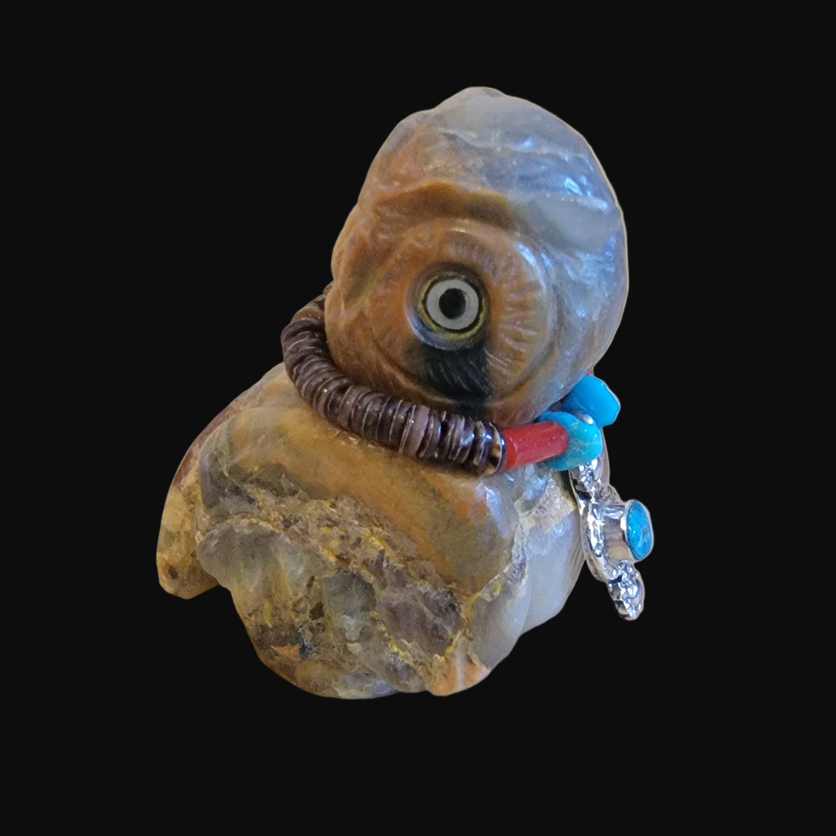 Who Goes There!?? Fluorite Hoot Owl w/Bling Zuni Fetish