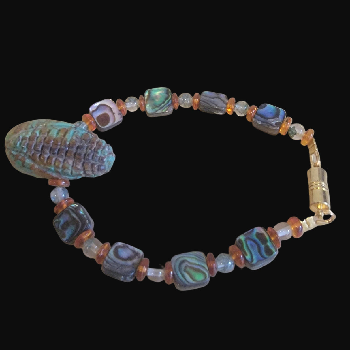 Campo Frio Turquoise Zuni Corn w/ Abalone, Amber and Chlorite Bracelet Indian Jewelry