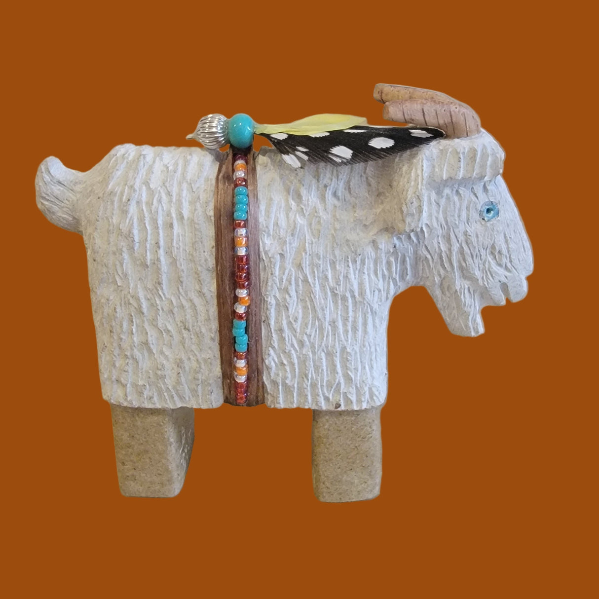 Navajo Billy Goat w/ Seed Bead Wrap Zuni Fetish