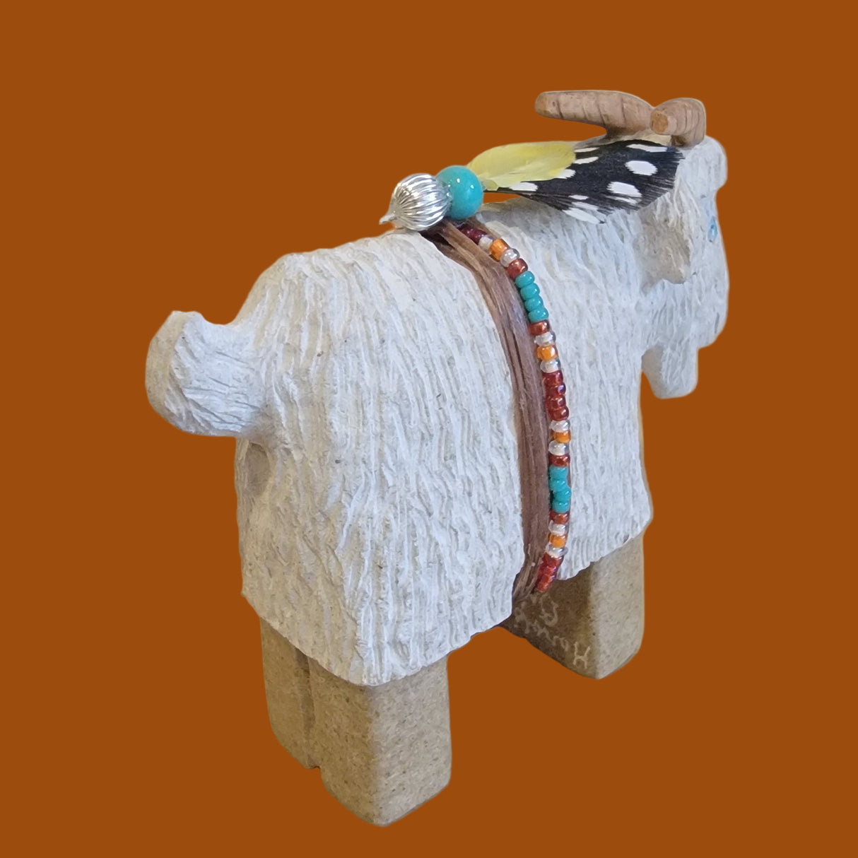 Navajo Billy Goat w/ Seed Bead Wrap Zuni Fetish