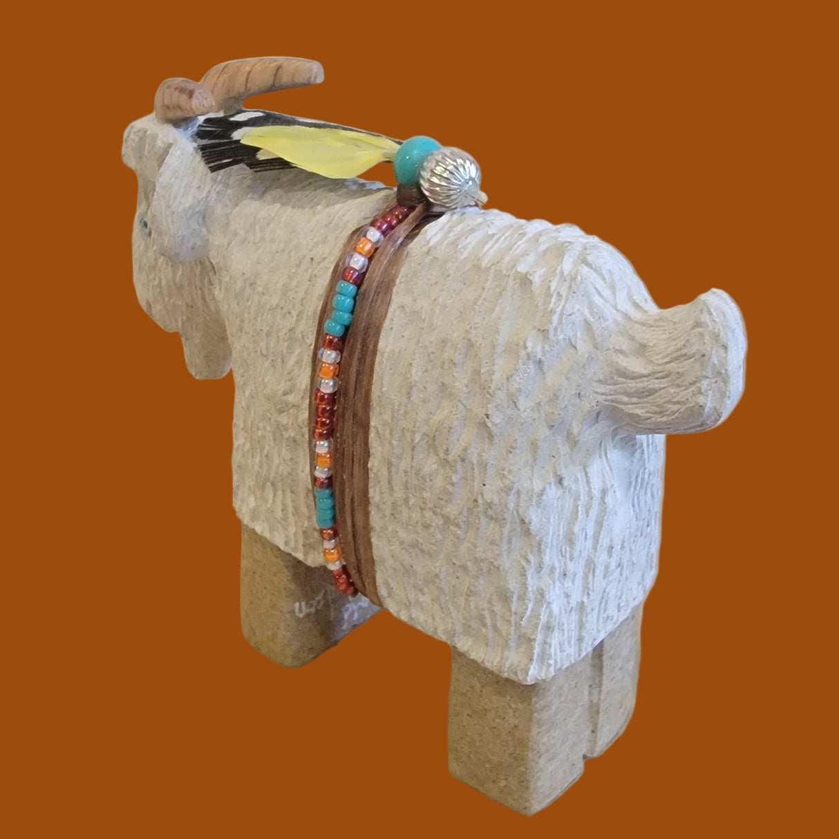 Navajo Billy Goat w/ Seed Bead Wrap Zuni Fetish