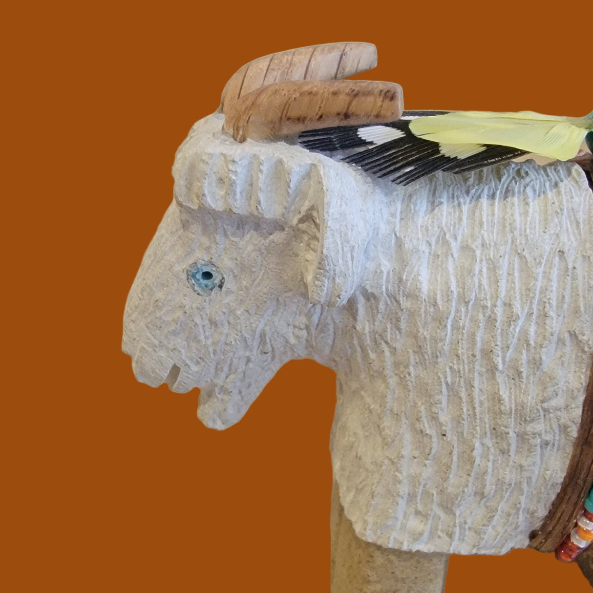 Navajo Billy Goat w/ Seed Bead Wrap Zuni Fetish