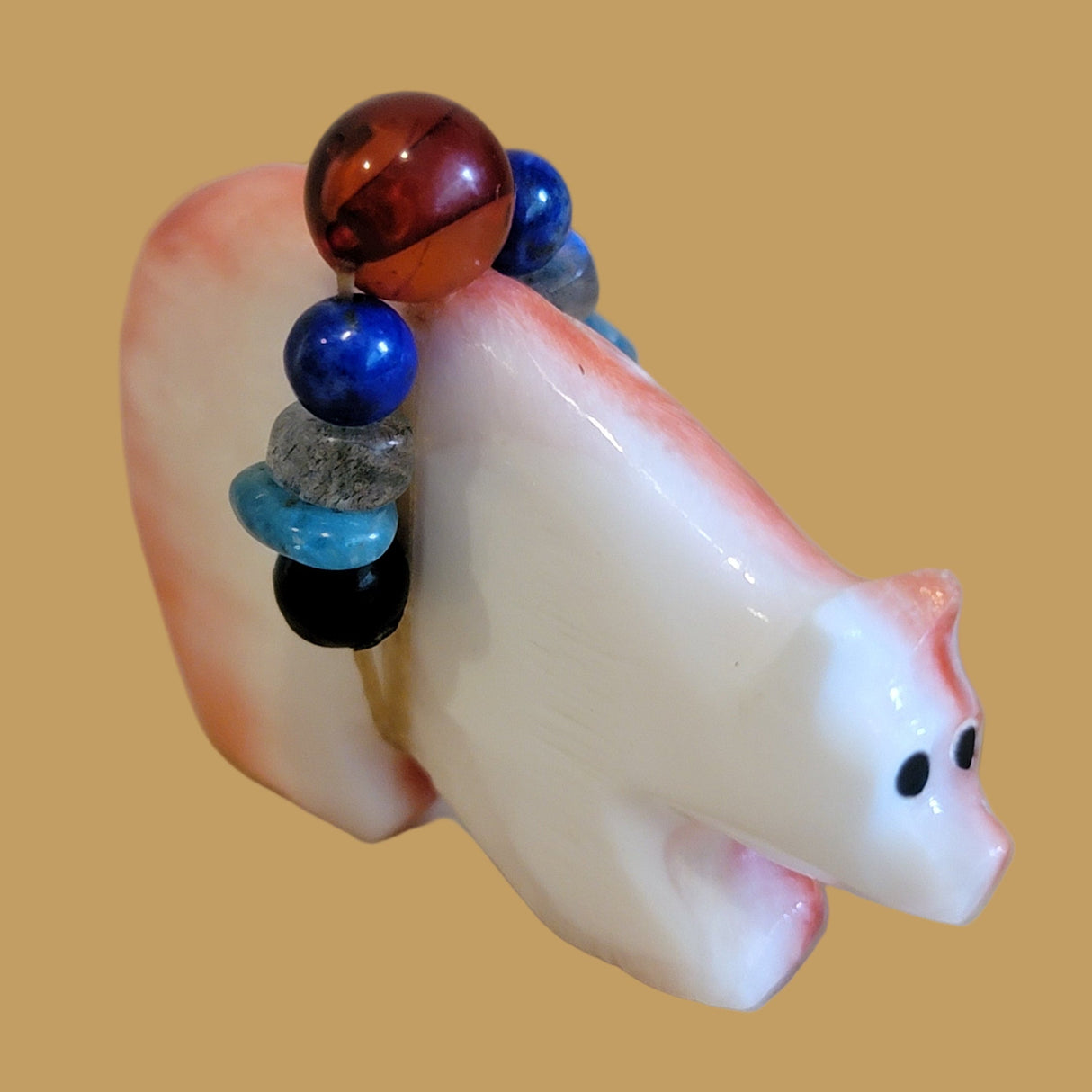 Spiny Oyster Shell Bear w/ Fancy Pack Zuni Fetish