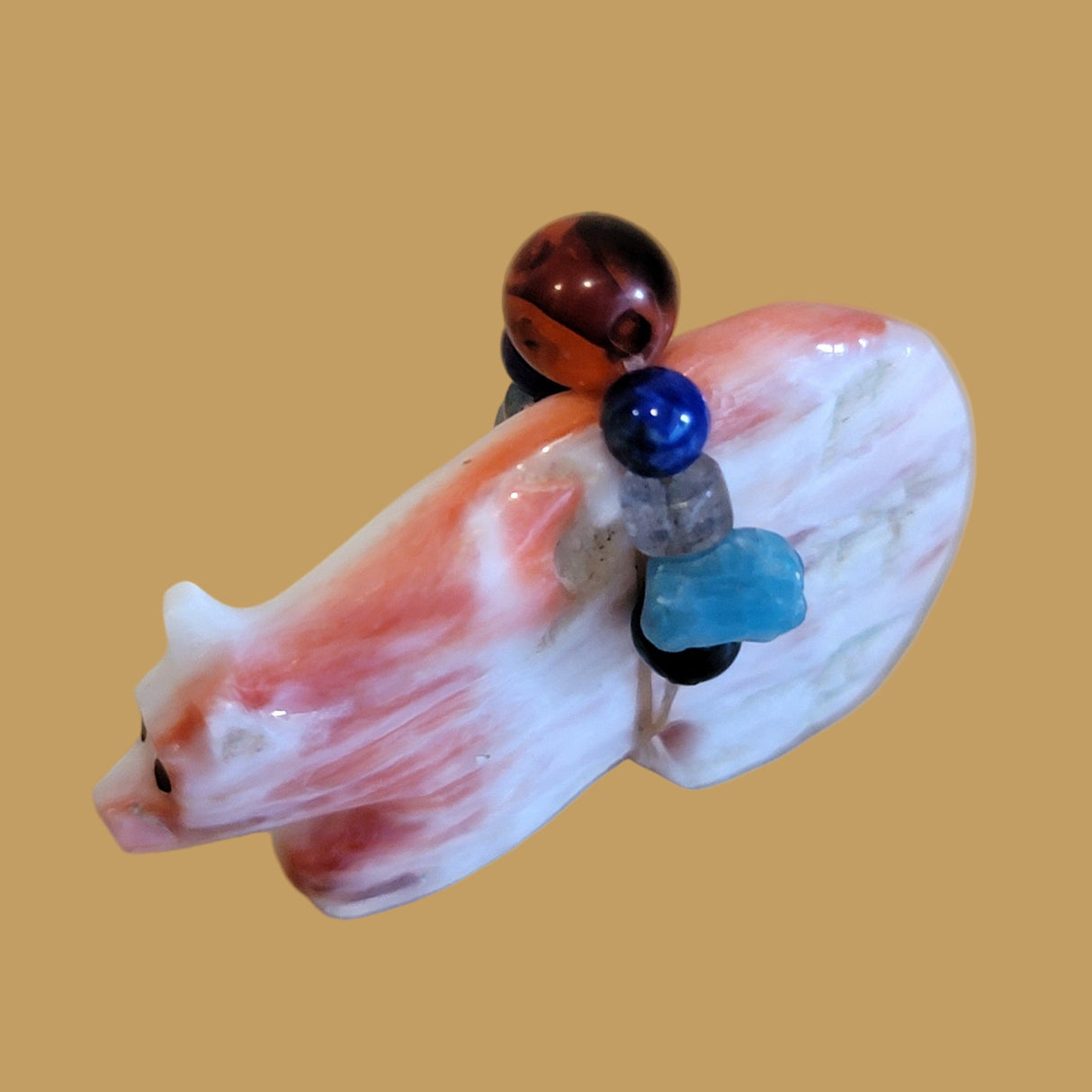 Spiny Oyster Shell Bear w/ Fancy Pack Zuni Fetish