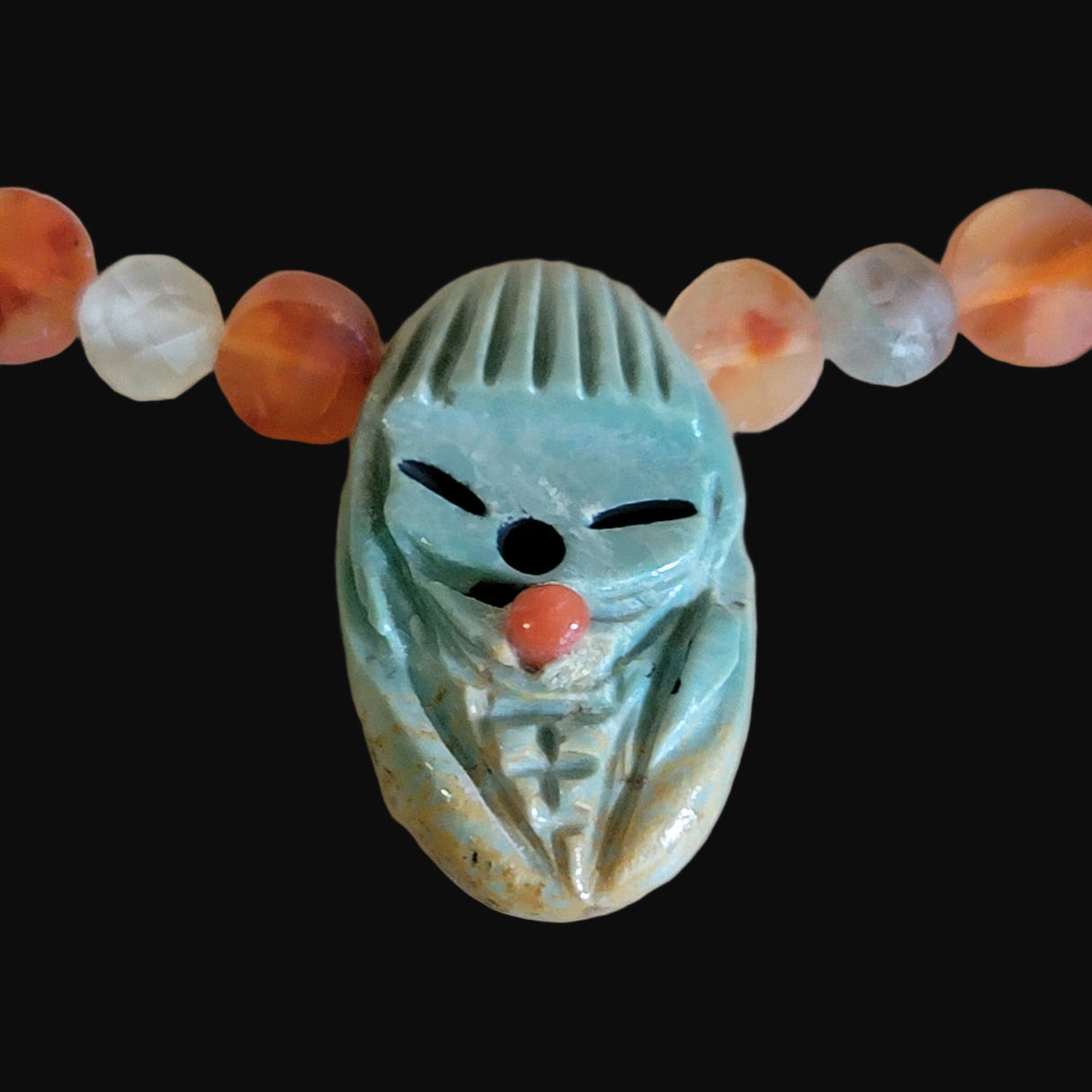 Campo Frio Turquoise Zuni Maiden w/Dragonflies and Stars, Carnelian and Prehnite Bracelet Indian Jewelry