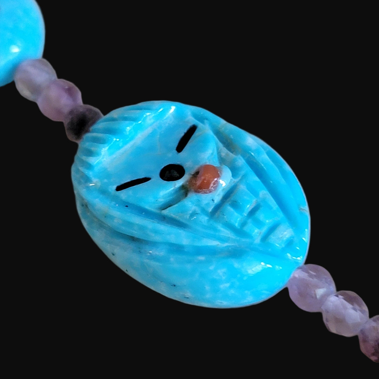 Nacozari Turquoise w/Rainbow Fluorite Beads Zuni Maiden w/Dragonflies and Stars Bracelet Indian Jewelry