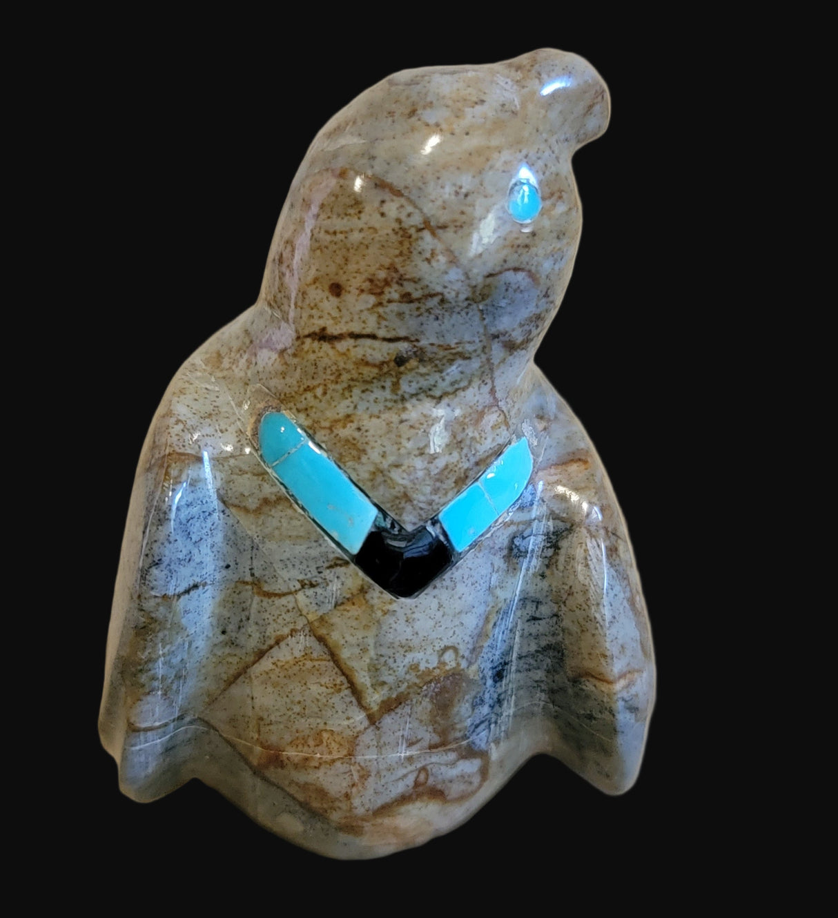 Picasso Marble Messenger Bird w/ Inlaid Necklace Zuni Fetish