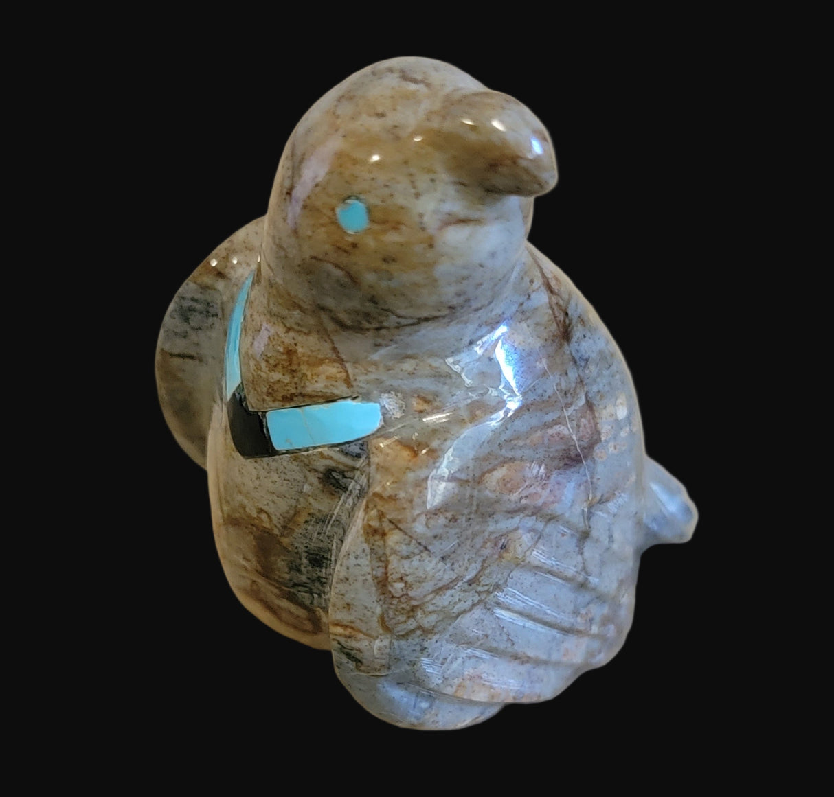 Picasso Marble Messenger Bird w/ Inlaid Necklace Zuni Fetish