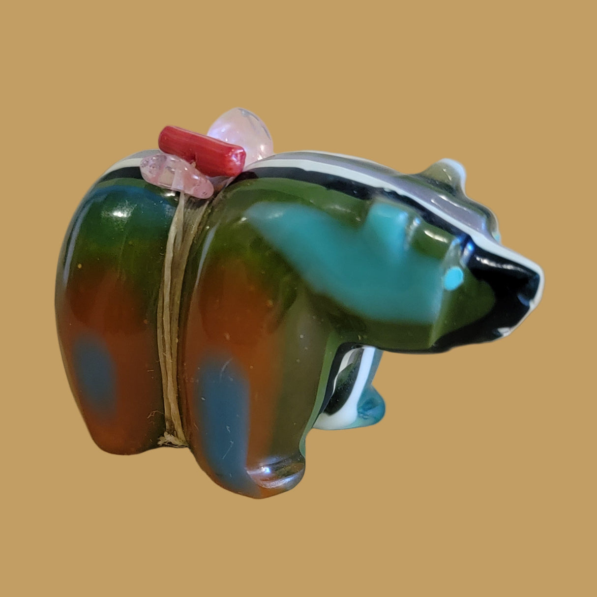 Surfite Bear w/Rose Quartz Pack Zuni Fetish