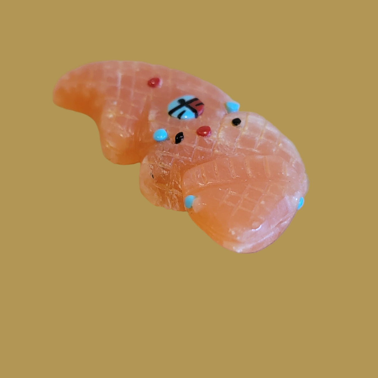 Orange Alabaster Horned Toad Lizard w/Zuni Sun Zini Fetish