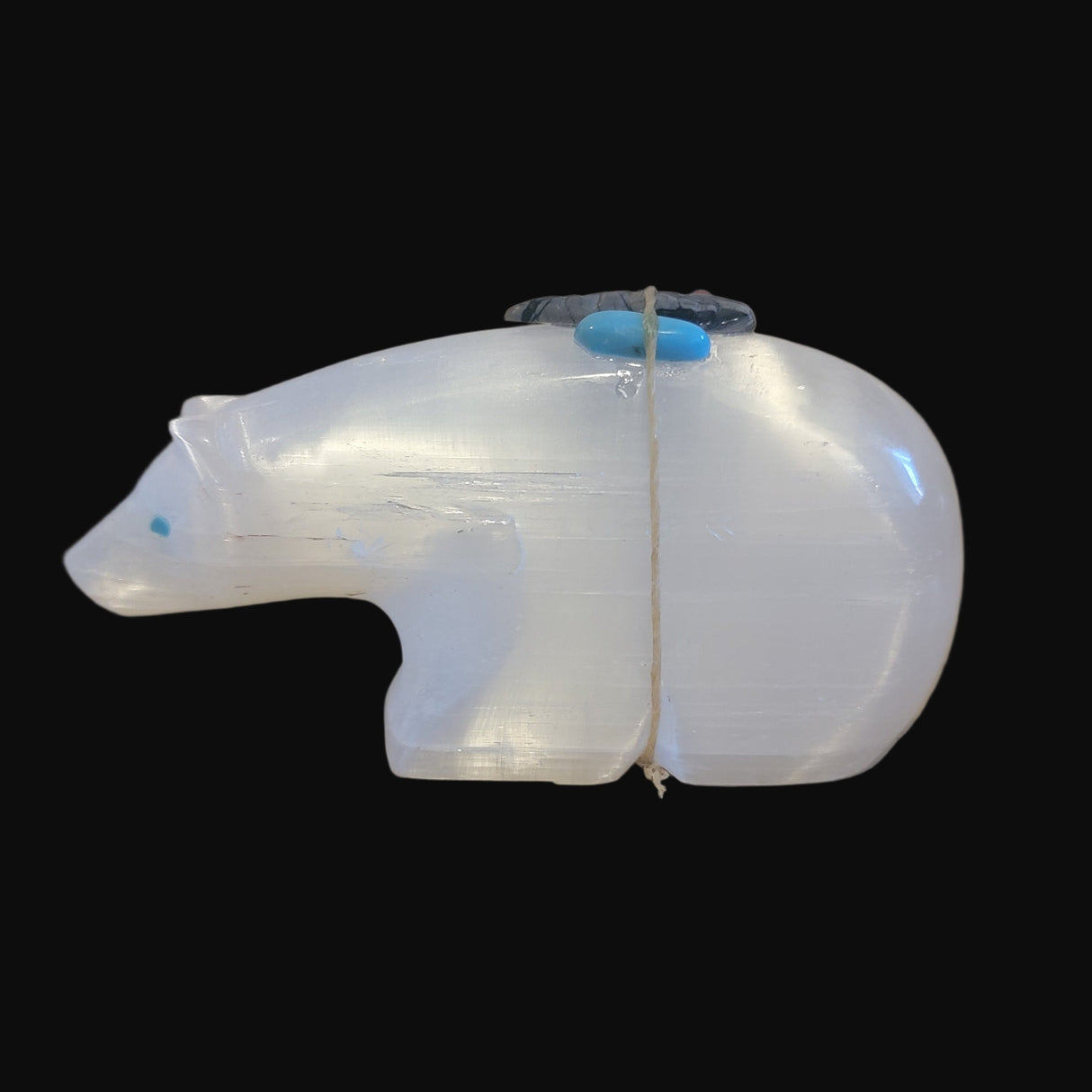 Large Selenite Bear w/Pack Zuni Fetish