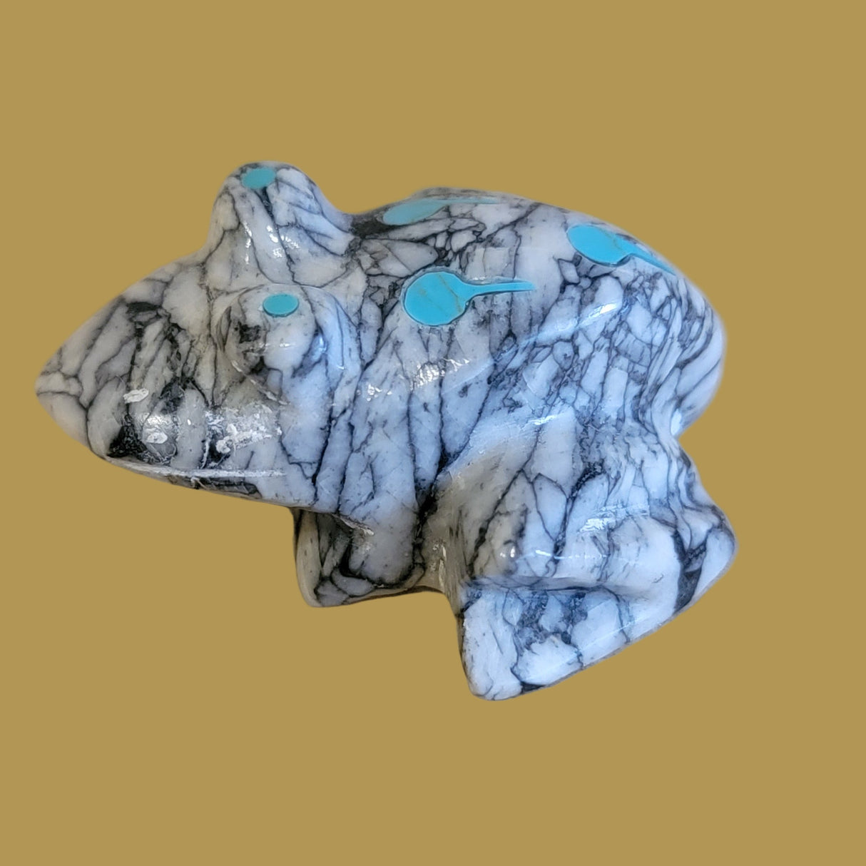 Magnificent Matrix Serpentine Frog w/ Turquoise Tadpoles Zuni Fetish