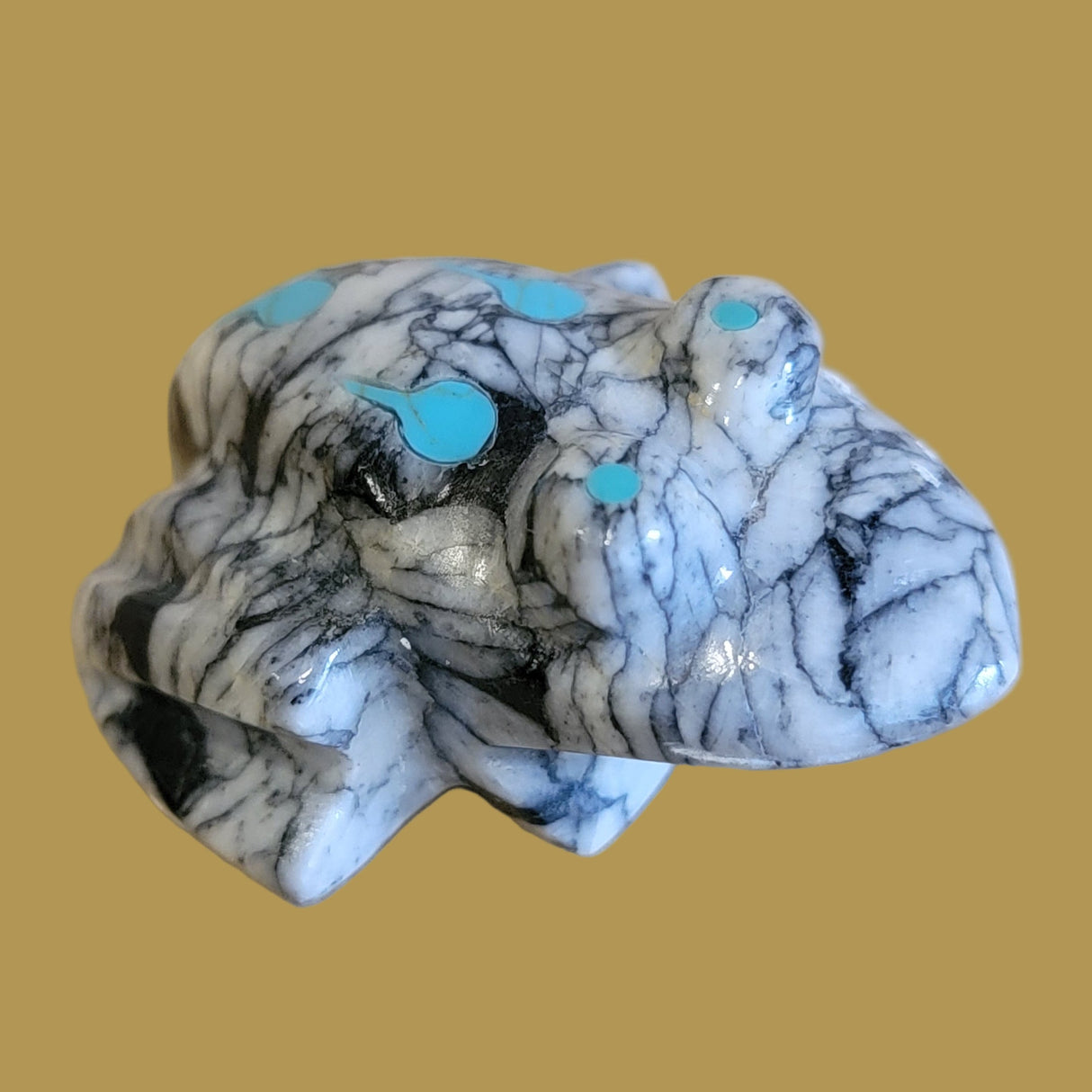 Magnificent Matrix Serpentine Frog w/ Turquoise Tadpoles Zuni Fetish