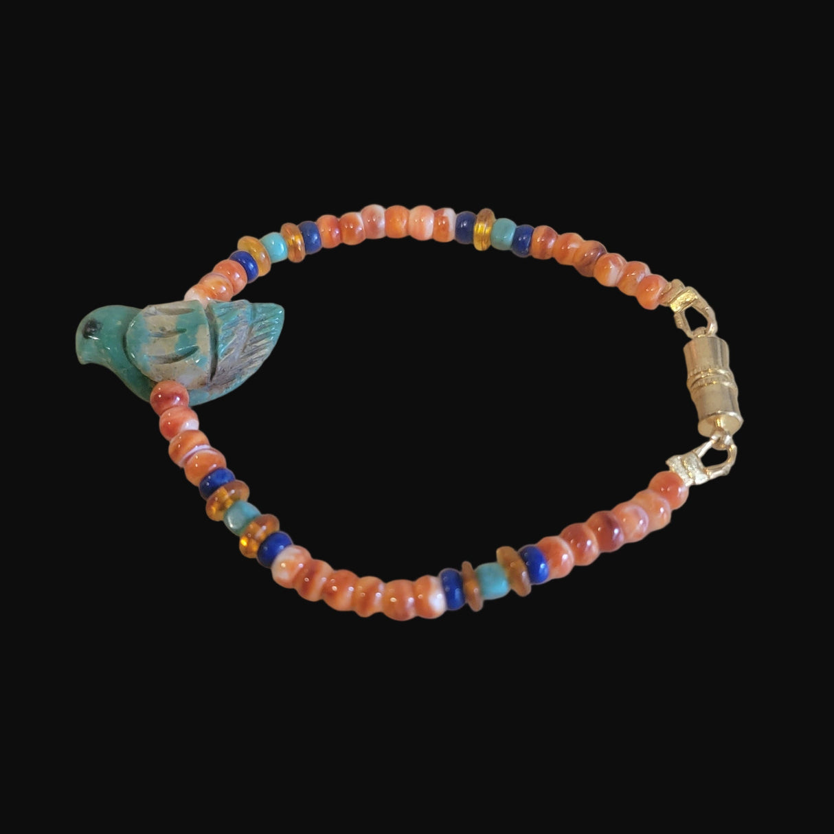 Elisa Turquoise Bird Fetish Zuni Bracelet w/ Gemstones Indian Jewelry