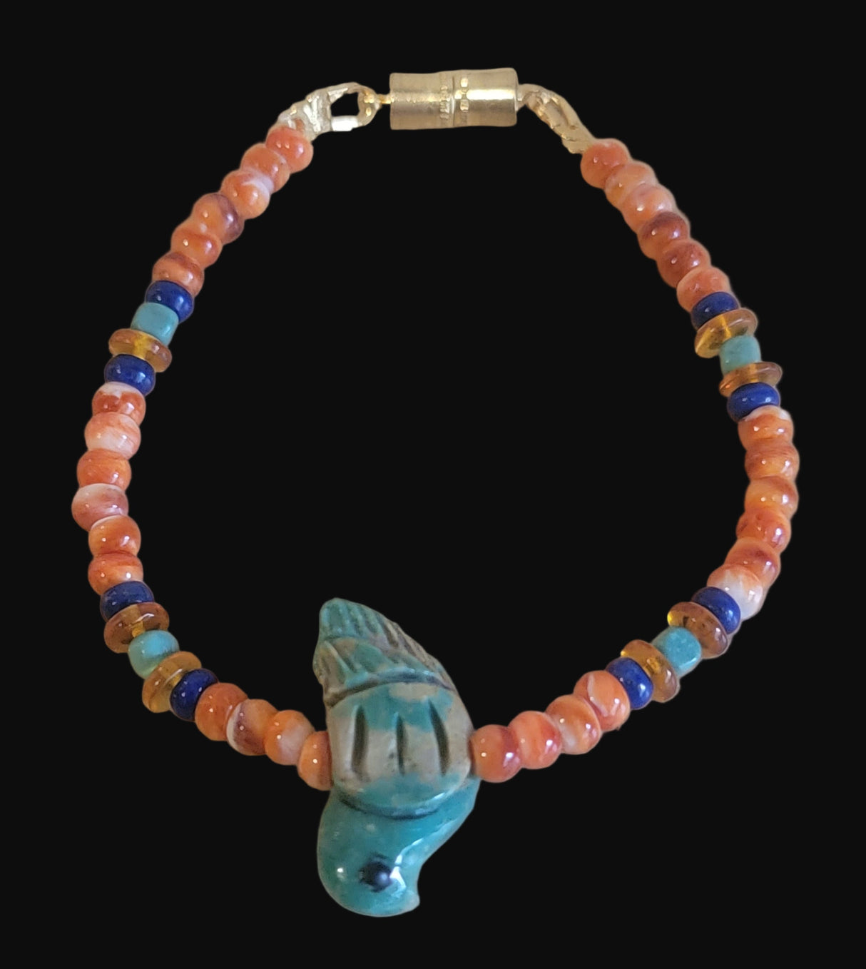 Elisa Turquoise Bird Fetish Zuni Bracelet w/ Gemstones Indian Jewelry